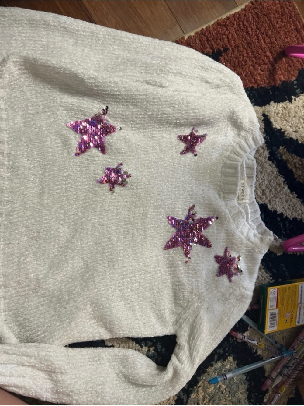 btween Cream Sequin Star Pullover Sweater - Pink Stars